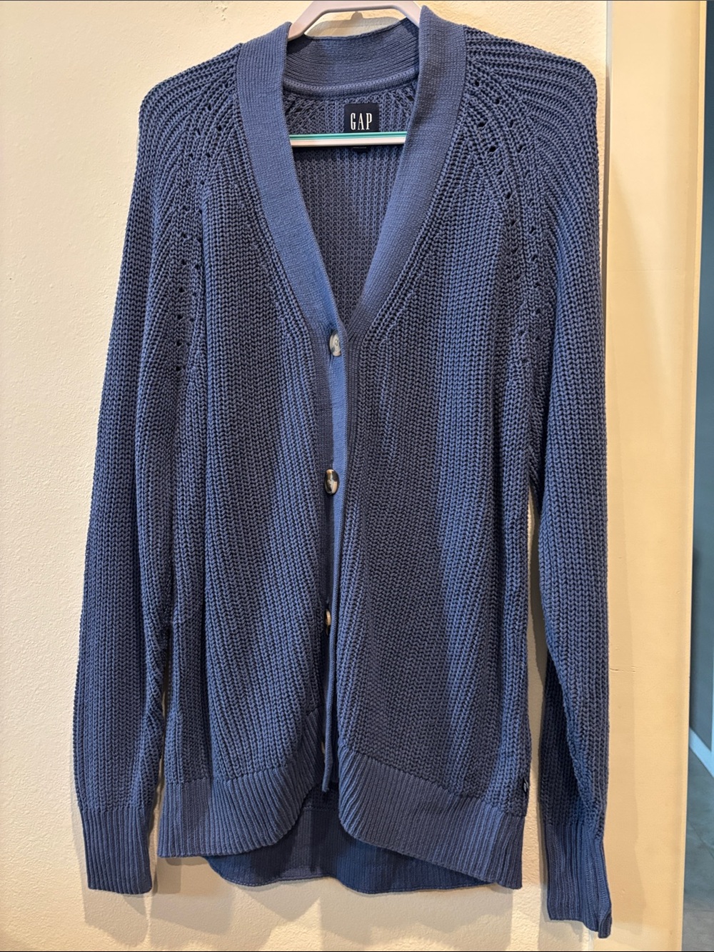 NWT GAP Bijoux Blue Knit Button-Front Cardigan Cotton Preppy Large